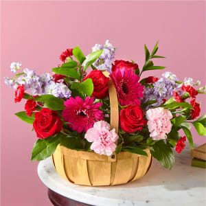 Pink Picnic Basket Flower Bouquet