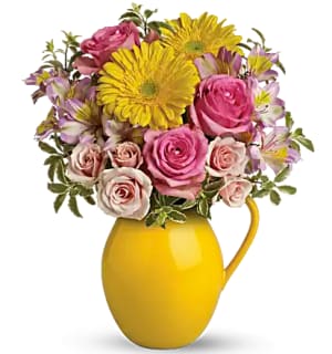 Teleflora's Sunny Day Pitcher of Charm Flower Bouquet