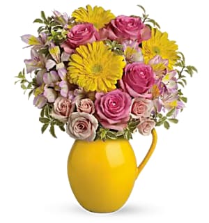 Teleflora's Sunny Day Pitcher of Charm Flower Bouquet