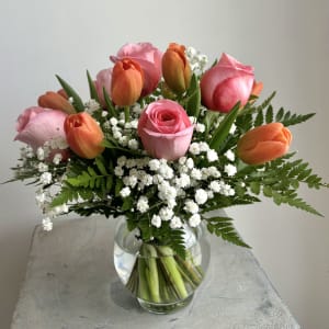 Tulip and Rose Bowl Flower Bouquet