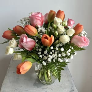 Tulip and Rose Bowl Flower Bouquet