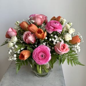 Tulip and Rose Bowl Flower Bouquet