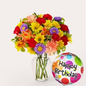 Kaleidoscope Bouquet with Birthday Balloon Flower Bouquet
