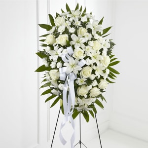 Exquisite Tribute Standing Spray-White Ribbon Flower Bouquet