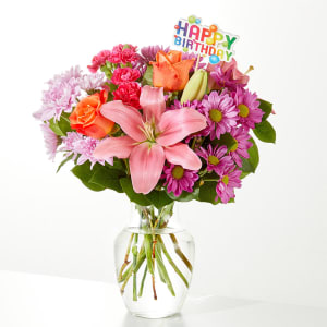 One and Only Bouquet & Happy Birthday Topper Flower Bouquet