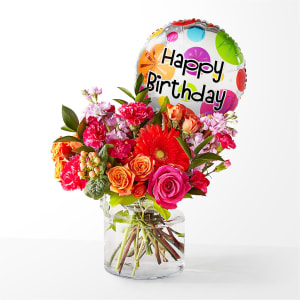 Fiesta Bouquet with Birthday Balloon Flower Bouquet