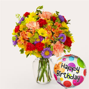 Kaleidoscope Bouquet with Birthday Balloon Flower Bouquet