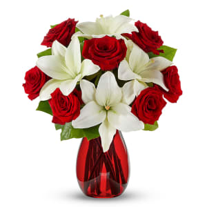 Classic Red Rose & White Lily Bouquet Flower Bouquet