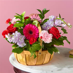 Pink Picnic Basket Flower Bouquet