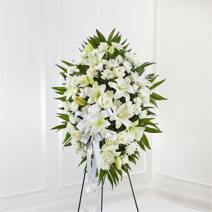Exquisite Tribute Standing Spray-White Ribbon Flower Bouquet