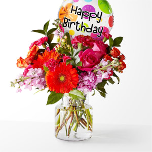 Fiesta Bouquet with Birthday Balloon Flower Bouquet