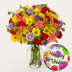Kaleidoscope Bouquet with Birthday Balloon Flower Bouquet