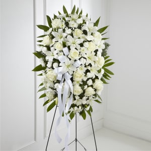 Exquisite Tribute Standing Spray-White Ribbon Flower Bouquet