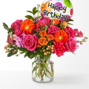 Fiesta Bouquet with Birthday Balloon Flower Bouquet