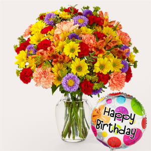 Kaleidoscope Bouquet with Birthday Balloon Flower Bouquet