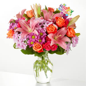 One and Only Bouquet & Happy Birthday Topper Flower Bouquet