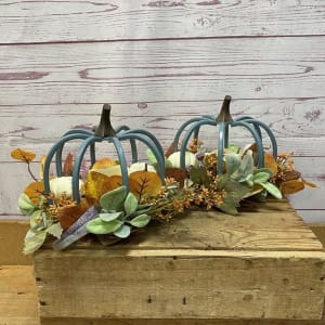 Calming Pumpkin Silk (Artificial) Centerpiece With LED Candle Flower Bouquet