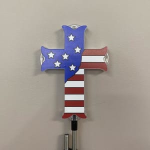 Solar Powered LED Patriotic Cross Stake Flower Arrangement Solar Powered LED Patriotic Cross Stake Flower Bouquet