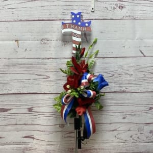 Solar Powered LED Patriotic Cross Stake Flower Arrangement Solar Powered LED Patriotic Cross Stake Flower Bouquet