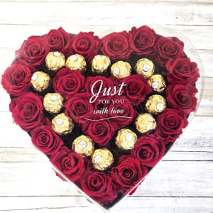 Infinite Roses in a Heart Shaped Box with Chocolates Flower Bouquet