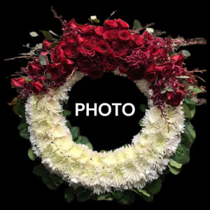 RED & WHITE PHOTO WREATH Flower Bouquet