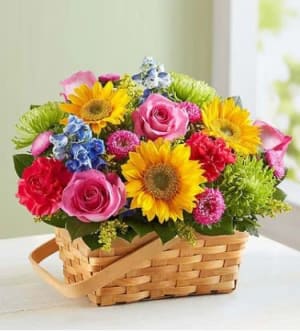 Sunny Garden Basket Flower Bouquet