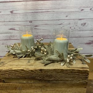 Shimmering Champagne Holiday Candles Flower Bouquet