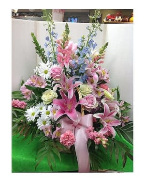 Pastel Wicker Basket Flower Bouquet