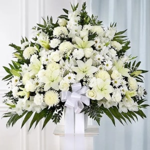 White Sympathy Floor Basket Flower Arrangement White Sympathy Floor Basket Flower Bouquet