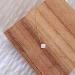 Stainless Steel White Mother-Of-Pearl Clover Pendant Necklace