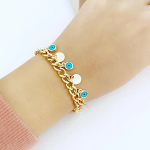 Gold Link Chain Evil Eye Bracelet