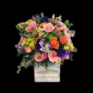Bright Garden Wood Box Flower Arrangement Bright Garden Wood Box Flower Bouquet