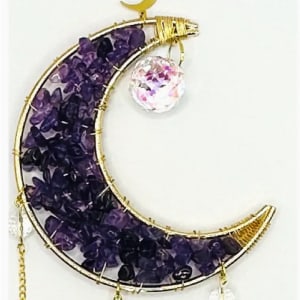 Crescent Moon Suncatcher with Stones Flower Bouquet