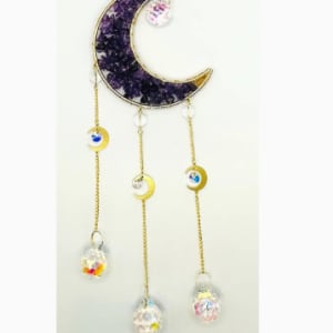 Crescent Moon Suncatcher with Stones Flower Bouquet