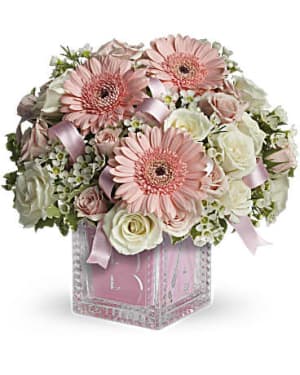 Baby’s First Block by Teleflora – Pink Flower Bouquet