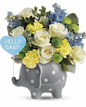 Teleflora’s Hello Sweet Baby – Blue Flower Bouquet