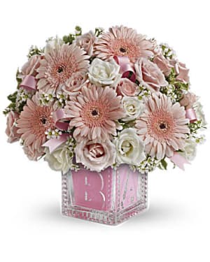 Baby’s First Block by Teleflora – Pink Flower Bouquet