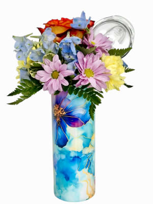 Painted Petals Insulated Tumbler and Flowers Flower Bouquet