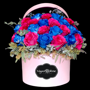 PINK &BLUE ROSES IN WIDE BOX Flower Bouquet