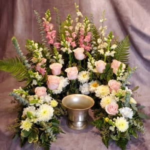 3/4 Urn Surround in Pink and White Flower Bouquet