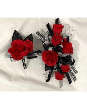 Red Rose Corsage and Boutonniere Set Flower Bouquet