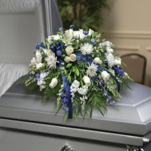 Blue and White Casket Spray