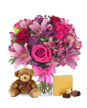 Roses and Lilies Celebration with Bear & Chocolate