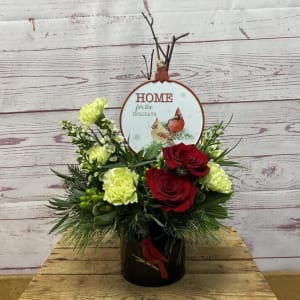 A Cardinal Christmas Arrangement Flower Bouquet