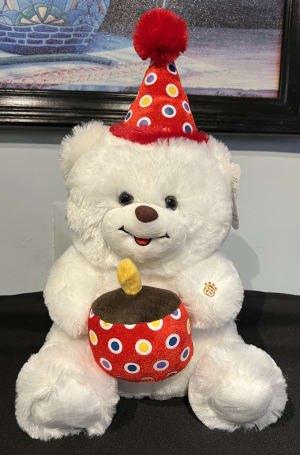 12" Happy Birthday Teddy Bear With Candle Flower Bouquet