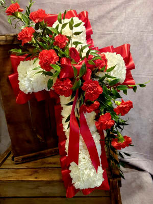 Hope and Honor Carnation Cross Flower Bouquet