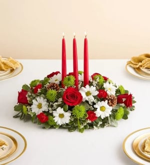 Season’s Greetings Centerpiece Flower Bouquet