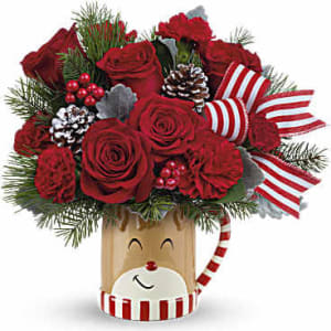 Teleflora's Send a Hug Reindeer "Wish" Mug Flower Bouquet