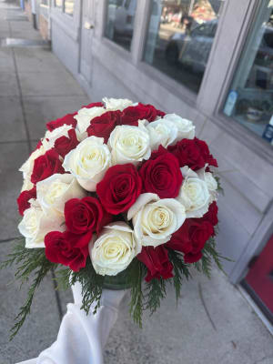 Cranberry & Snowy White Roses