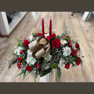 Two Candle Christmas Centerpiece Flower Bouquet